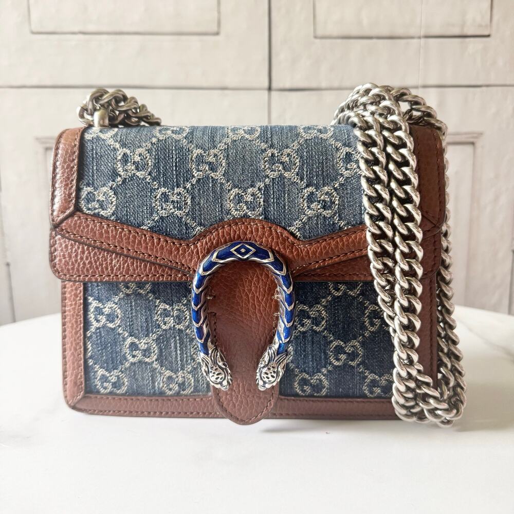 Gucci Denim GG Monogram Mini Dionysus Shoulder Bag